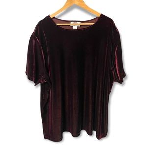 Modern Woman luxurious velvety soft maroon red velour stretch short sleeve #16B